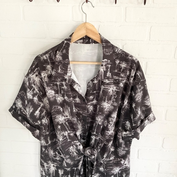 Old Navy Midi Shirt Dress Collared Southwestern print Black White Gray Bow 2X - Picture 4 of 12